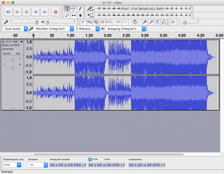 "Hello" von Adele als Audio-Datei in Audacity